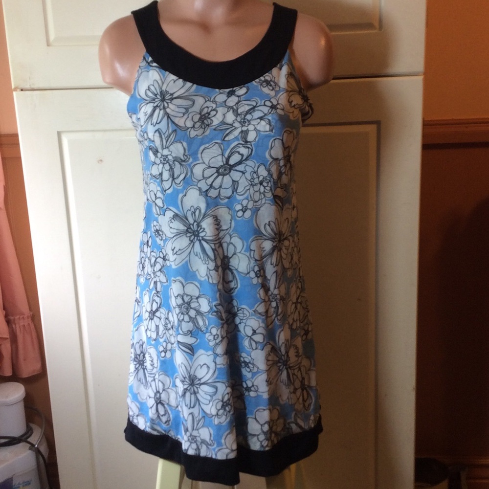 Sweet Pea Tank Mini Dress/ Top~Blue / Black Floral